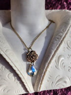 Rosarium Collection Collection - Handmade Bronze Rose Pendant with White Crystal