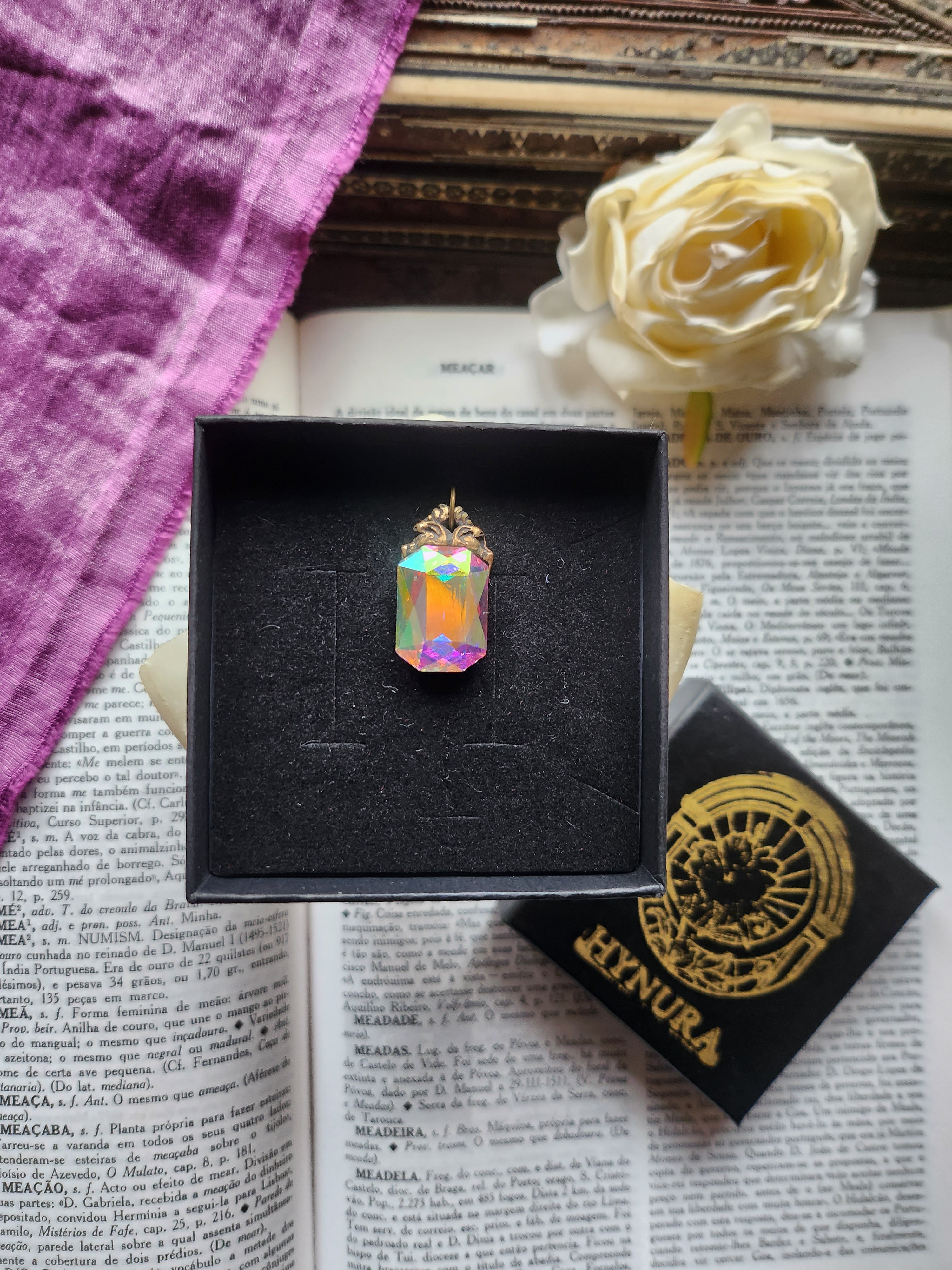 Arcane Resonance Collection - Handmade Bronze Pendant with Iridescent Octagon Crystal