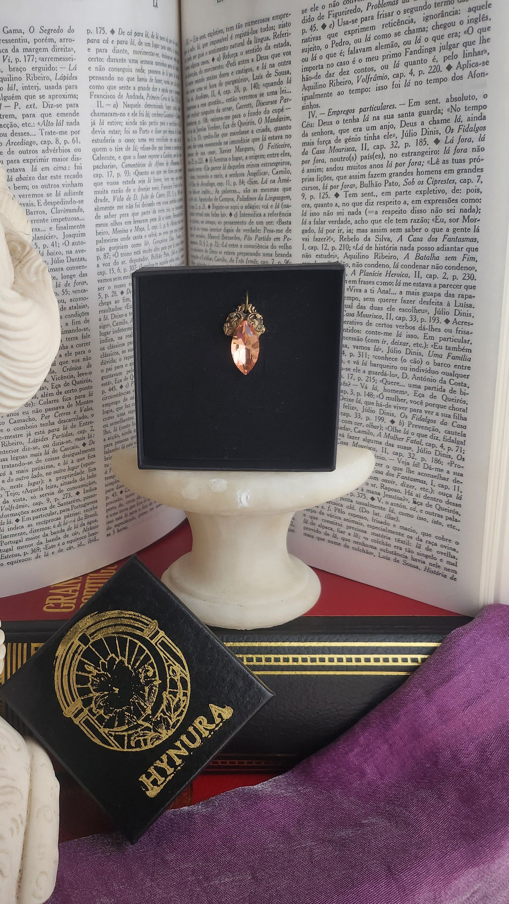 Arcane Resonance Collection – Handmade Bronze Pendant with Salmon Navette Crystal