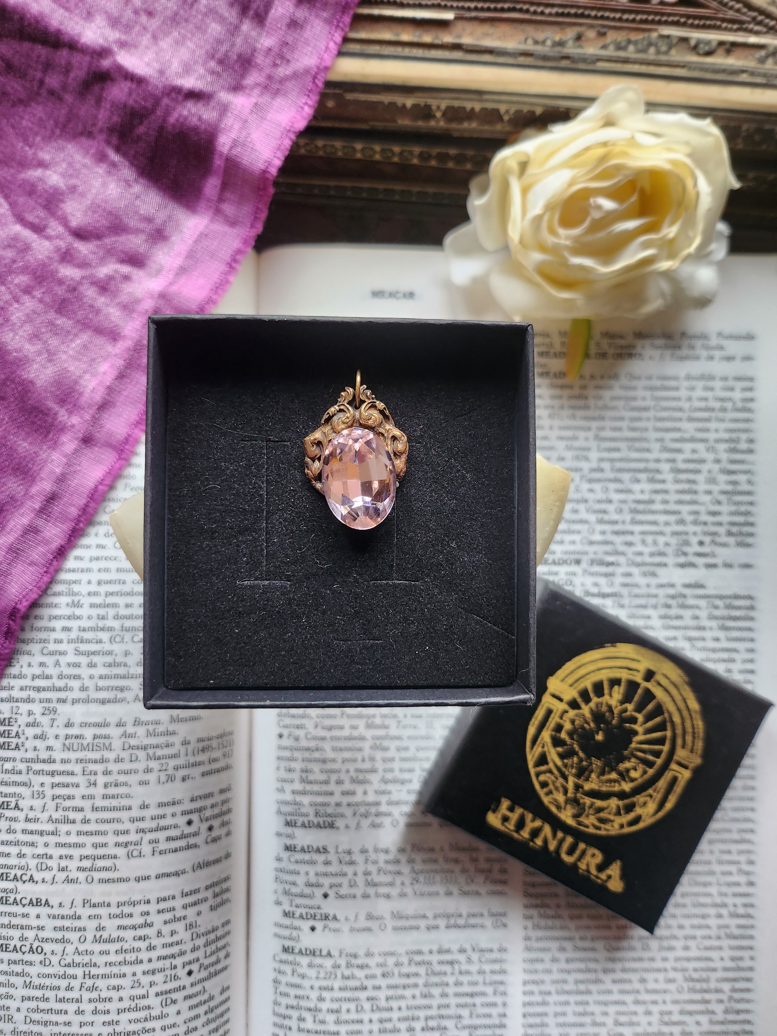 Arcane Resonance Collection – Handmade Bronze Pendant with Light Pink Oval Crystal