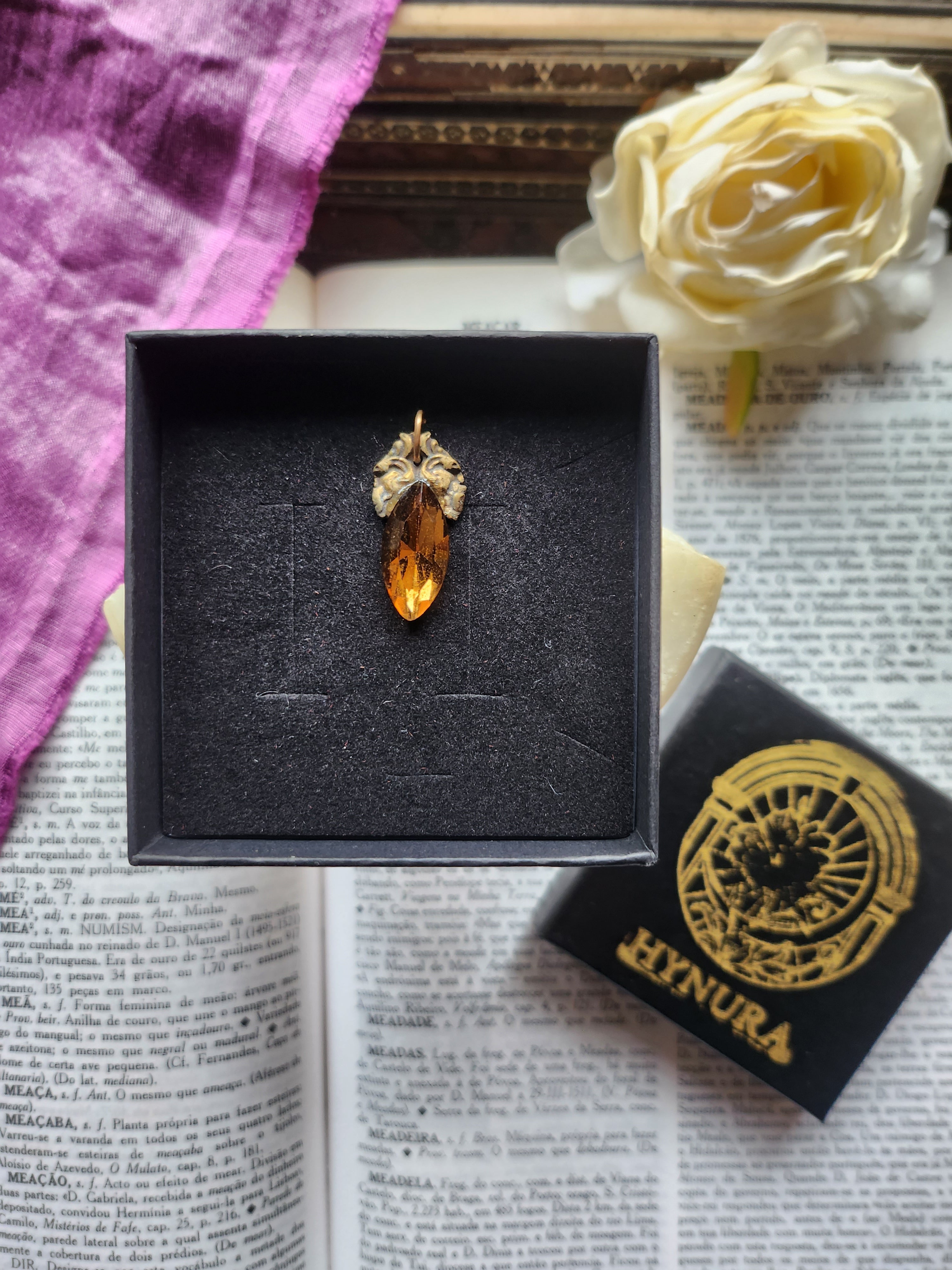 Arcane Resonance Collection – Handmade Bronze Pendant with Brown Navette Crystal