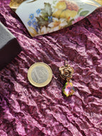 Rosarium Collection Collection - Handmade Bronze Rose Pendant with Green and Pink Crystal