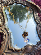 Rosarium Collection Collection - Handmade Bronze Rose Pendant with Pink Crystal