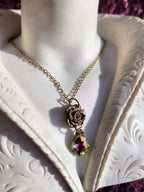 Rosarium Collection Collection - Handmade Bronze Rose Pendant with Green and Pink Crystal