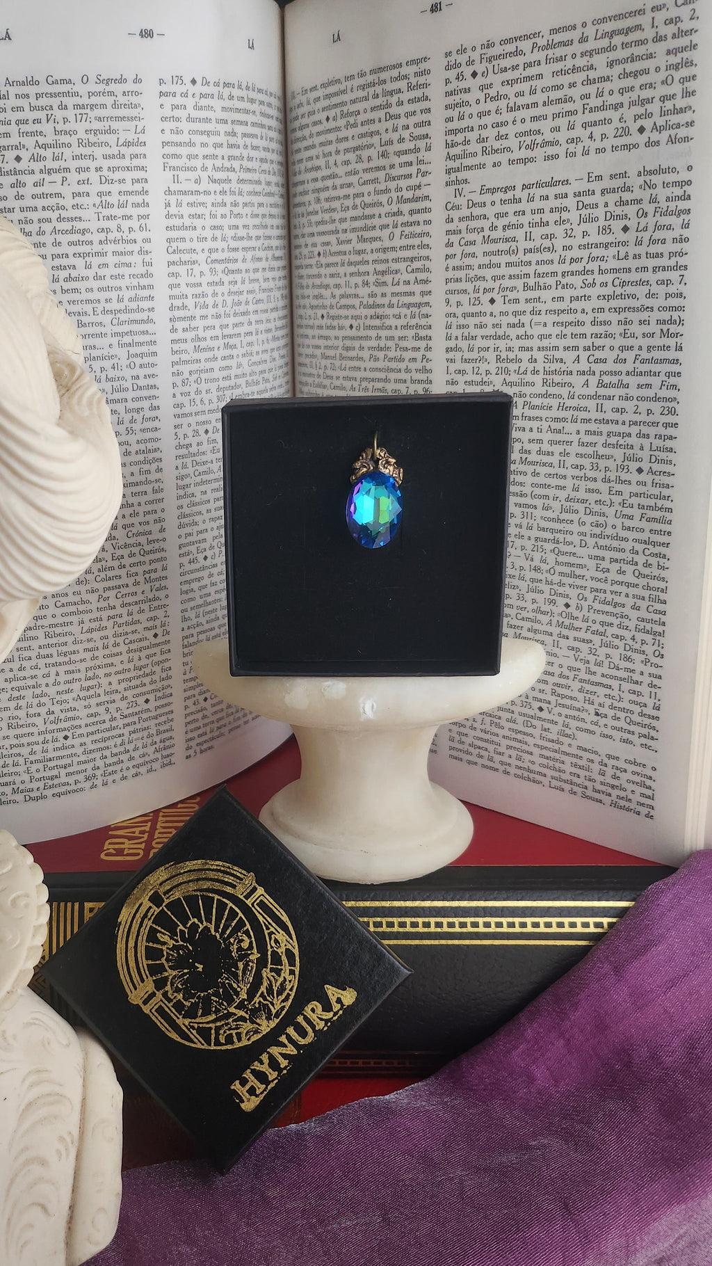 Arcane Resonance Collection – Small Handmade Bronze Pendant with Blue and Green Oval Crystal