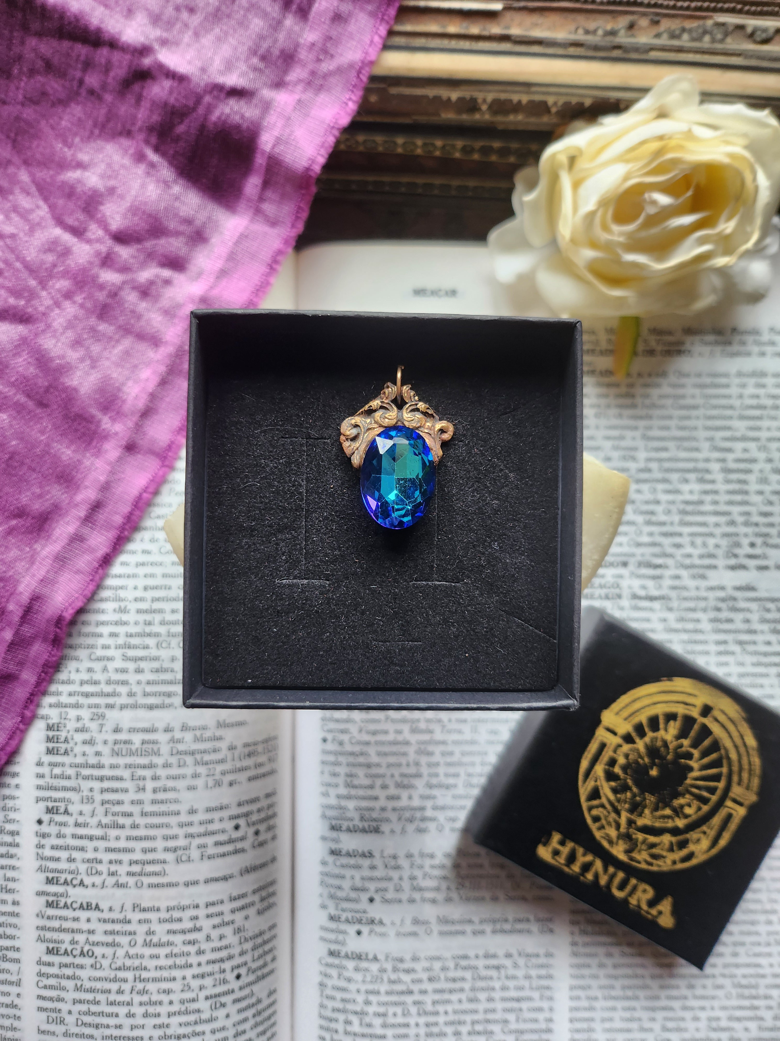 Arcane Resonance Collection – Handmade Bronze Pendant with Blue Oval Crystal