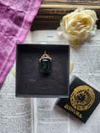 Arcane Resonance Collection – Handmade Bronze Pendant with Deep Teel Octagon Crystal