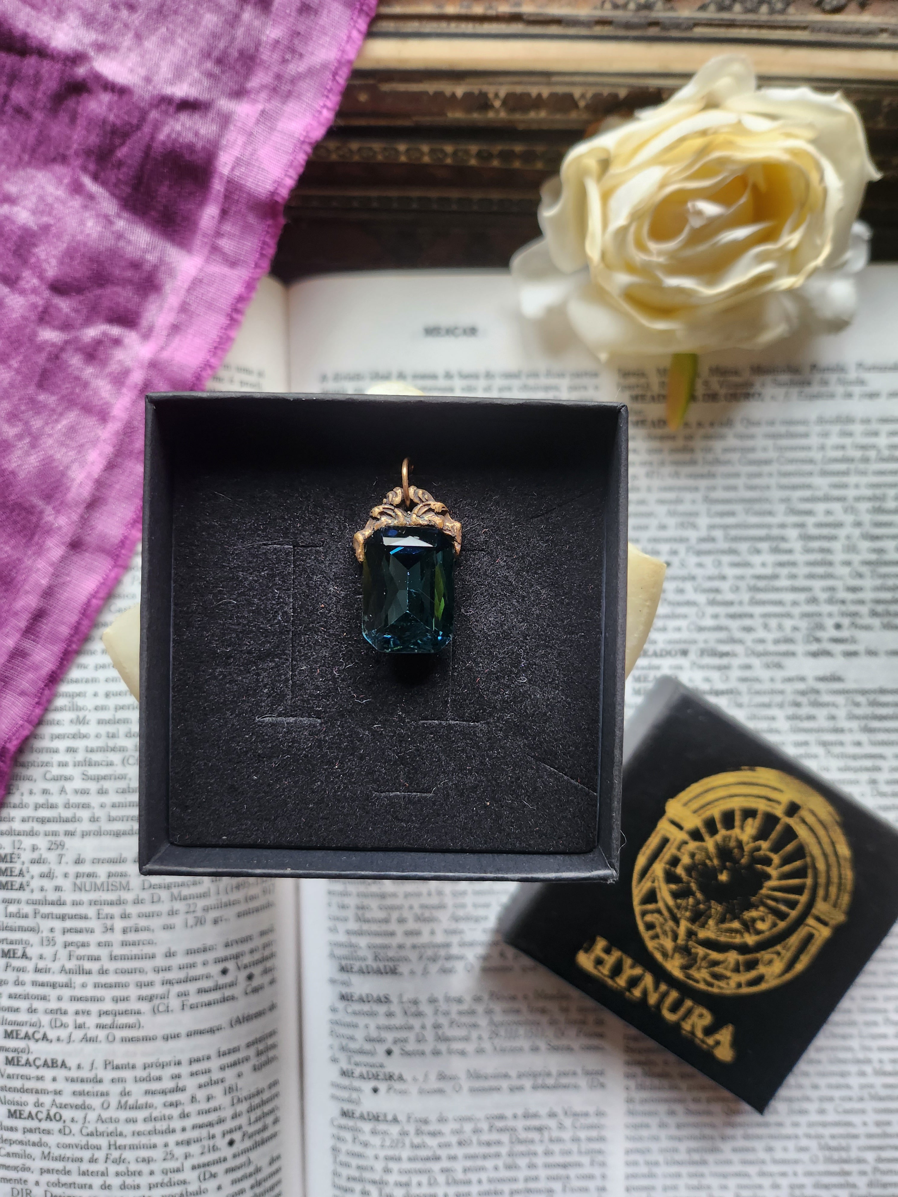 Arcane Resonance Collection – Handmade Bronze Pendant with Deep Teel Octagon Crystal