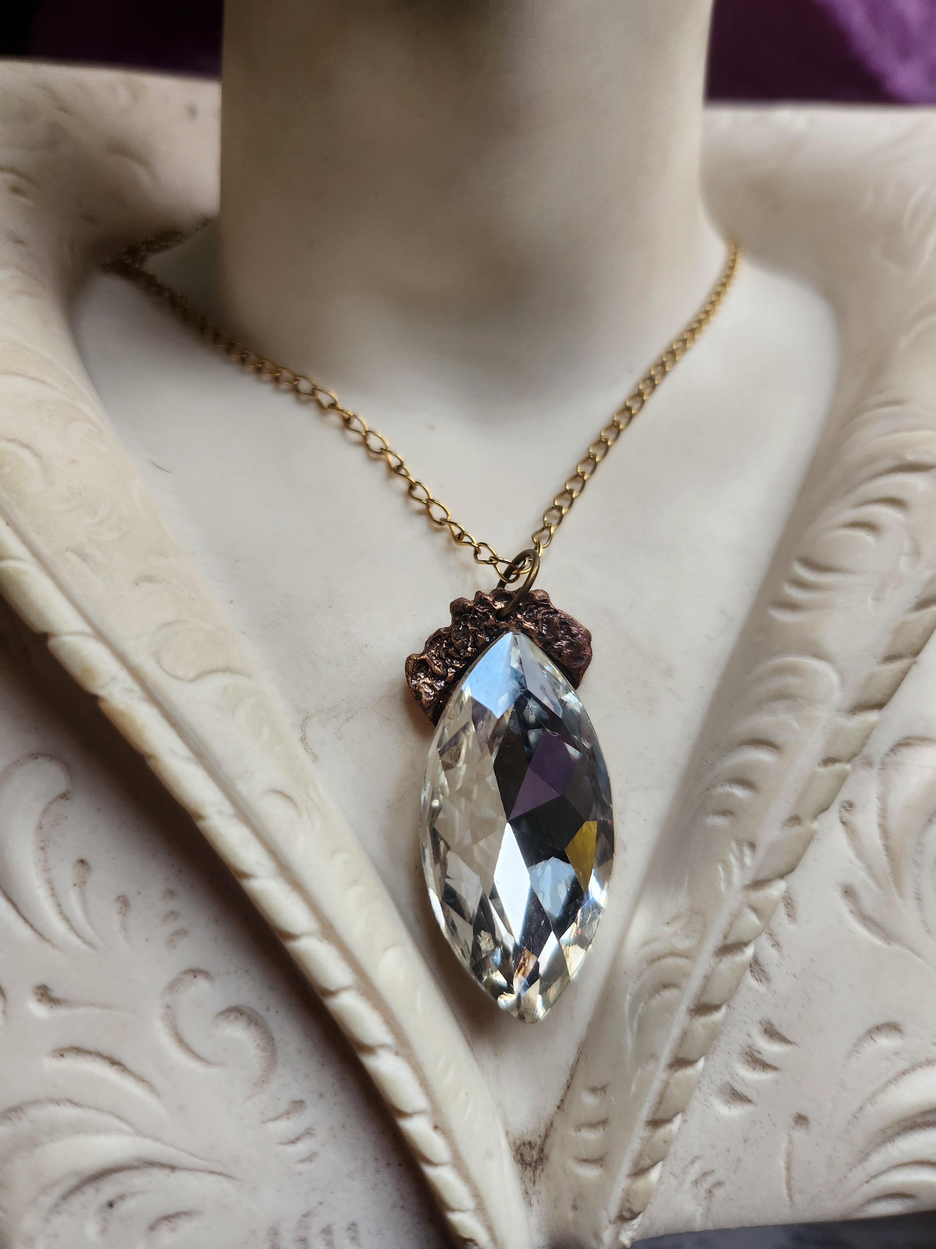 Mystic Baroque Collection - Handmade Bronze Pendant with Crystal Navette