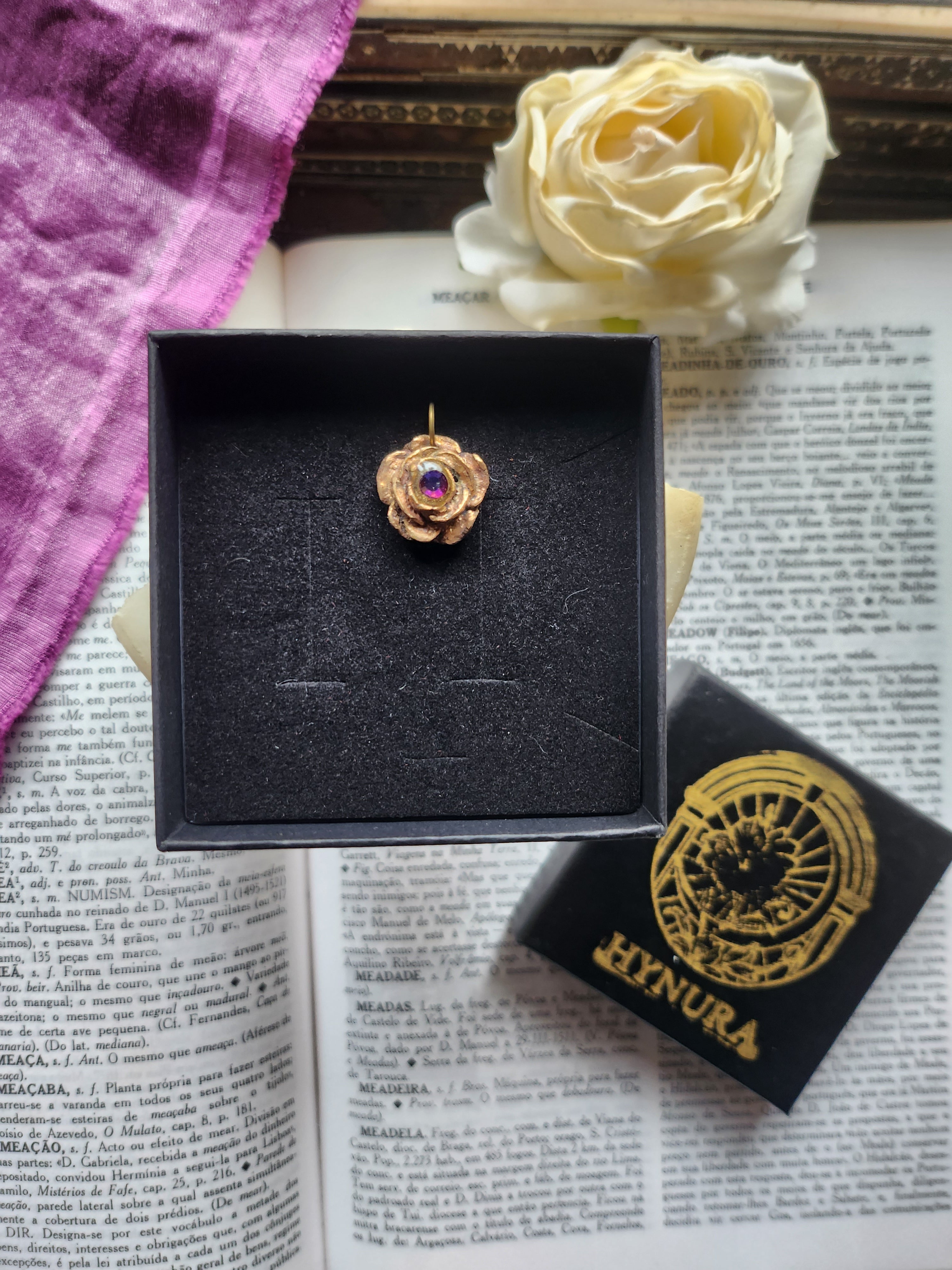 Rosarium Collection - Handmade Bronze Rose Pendant with Multicolor Crystal