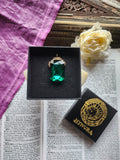 Mystic Baroque Collection – Handmade Bronze Pendant with Emerald Green Octagon Crystal