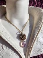 Rosarium Collection Collection - Handmade Bronze Rose Pendant with Pink Crystal
