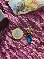 Rosarium Collection Collection - Handmade Bronze Rose Pendant Emerald Blue Crystal