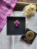 Arcane Resonance Collection – Handmade Bronze Pendant with Purple, Fuchsia and Amber Oval Crystal