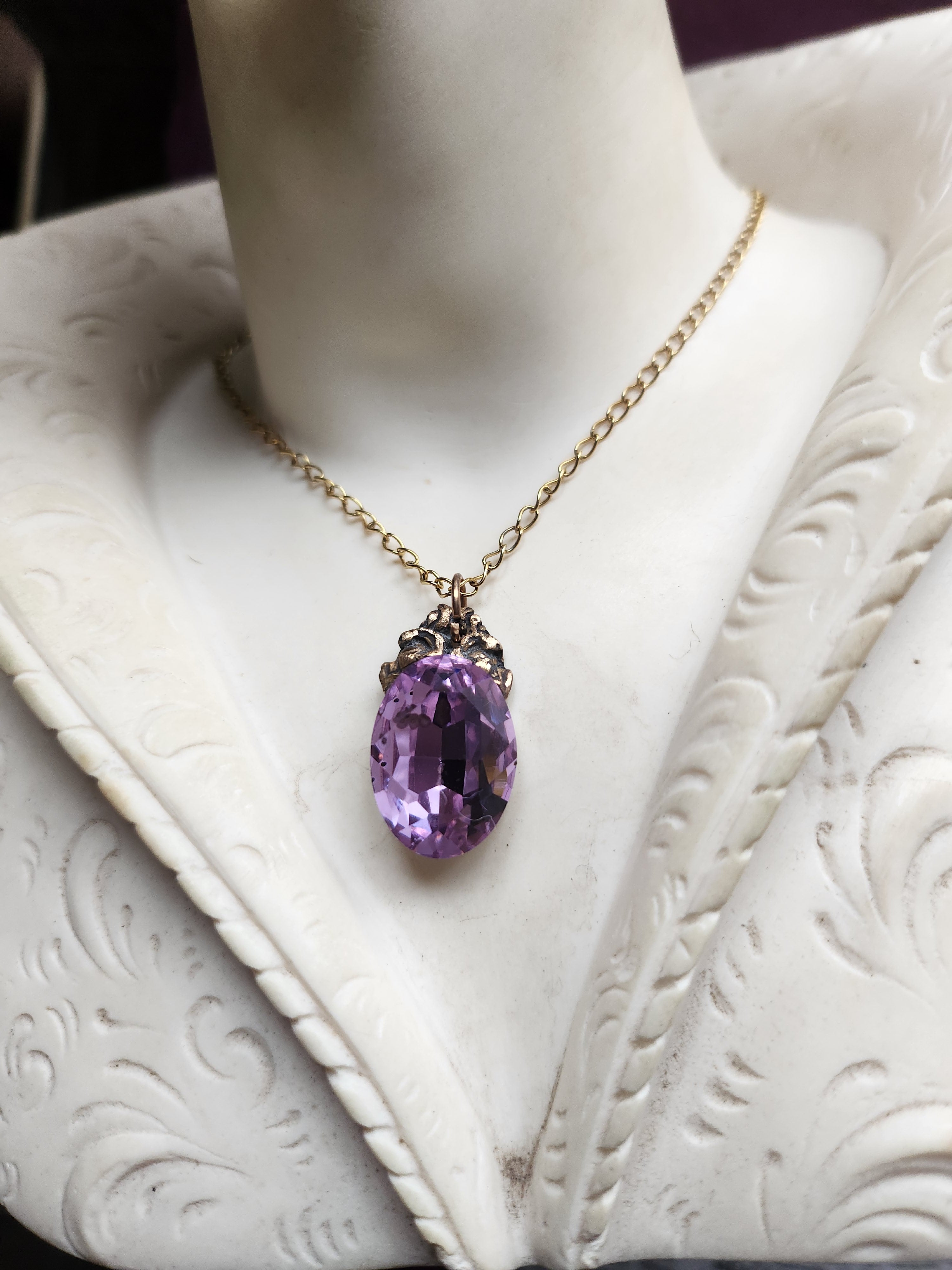 Arcane Resonance Collection - Small Handmade Bronze Pendant with Lavender Oval Crystal