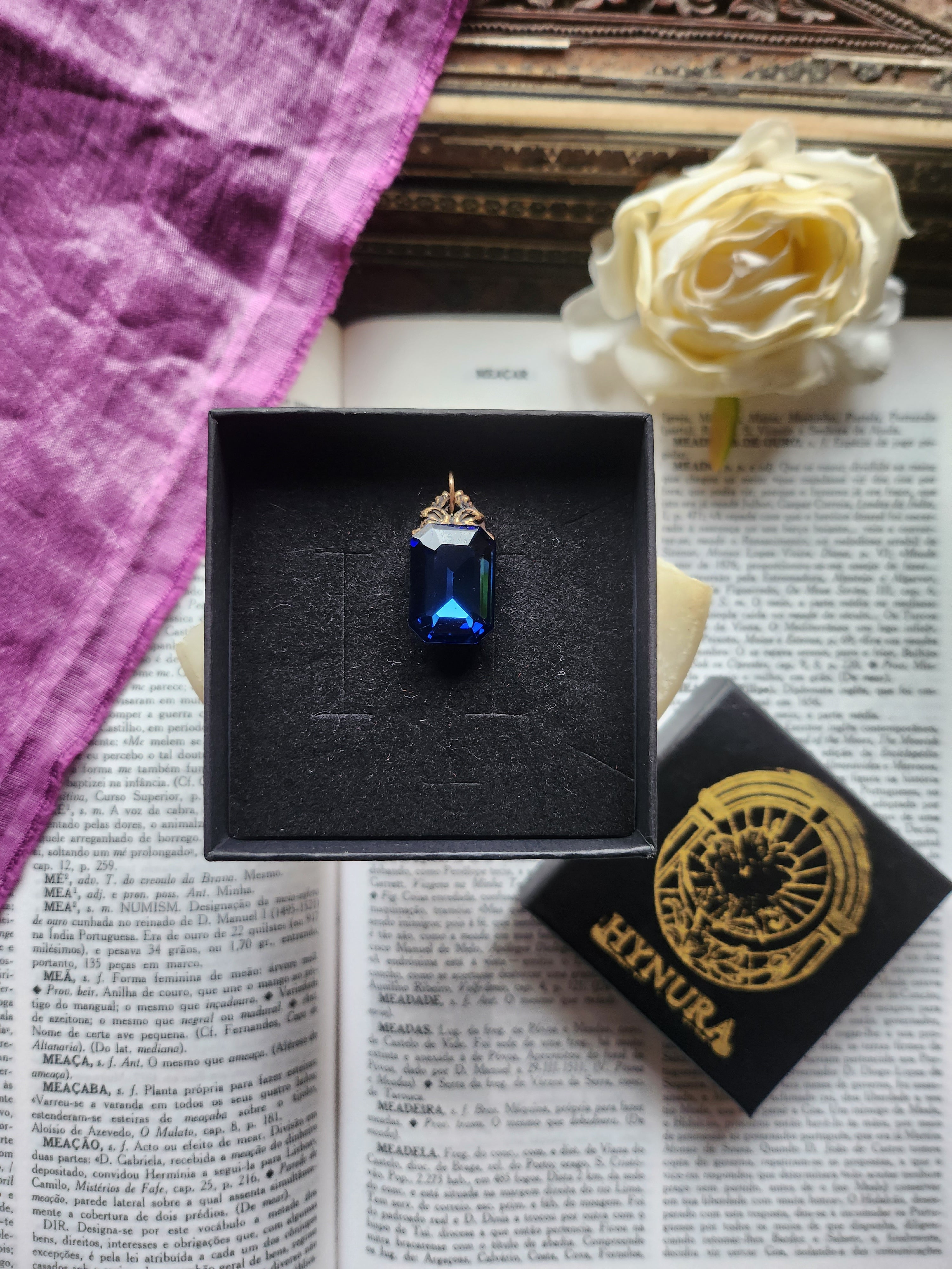Arcane Resonance Collection – Handmade Bronze Pendant with Deep Blue Octagon Crystal
