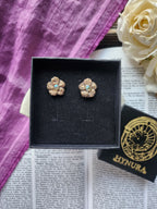 Eternal Bloom Collection – Handmade Bronze Flower Earrings with Yellow Opal Crystal