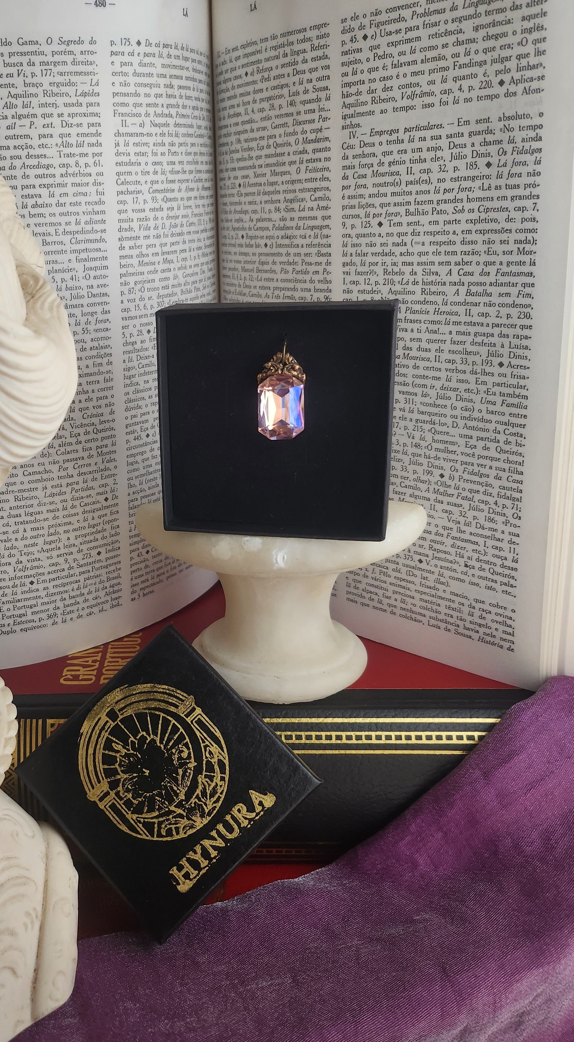 Arcane Resonance Collection – Handmade Bronze Pendant with Light Pink Octagon Crystal