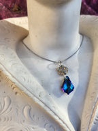 Rosarium Collection Collection - Handmade 999 Silver Rose Pendant with Deep Saphire Blue Crystal