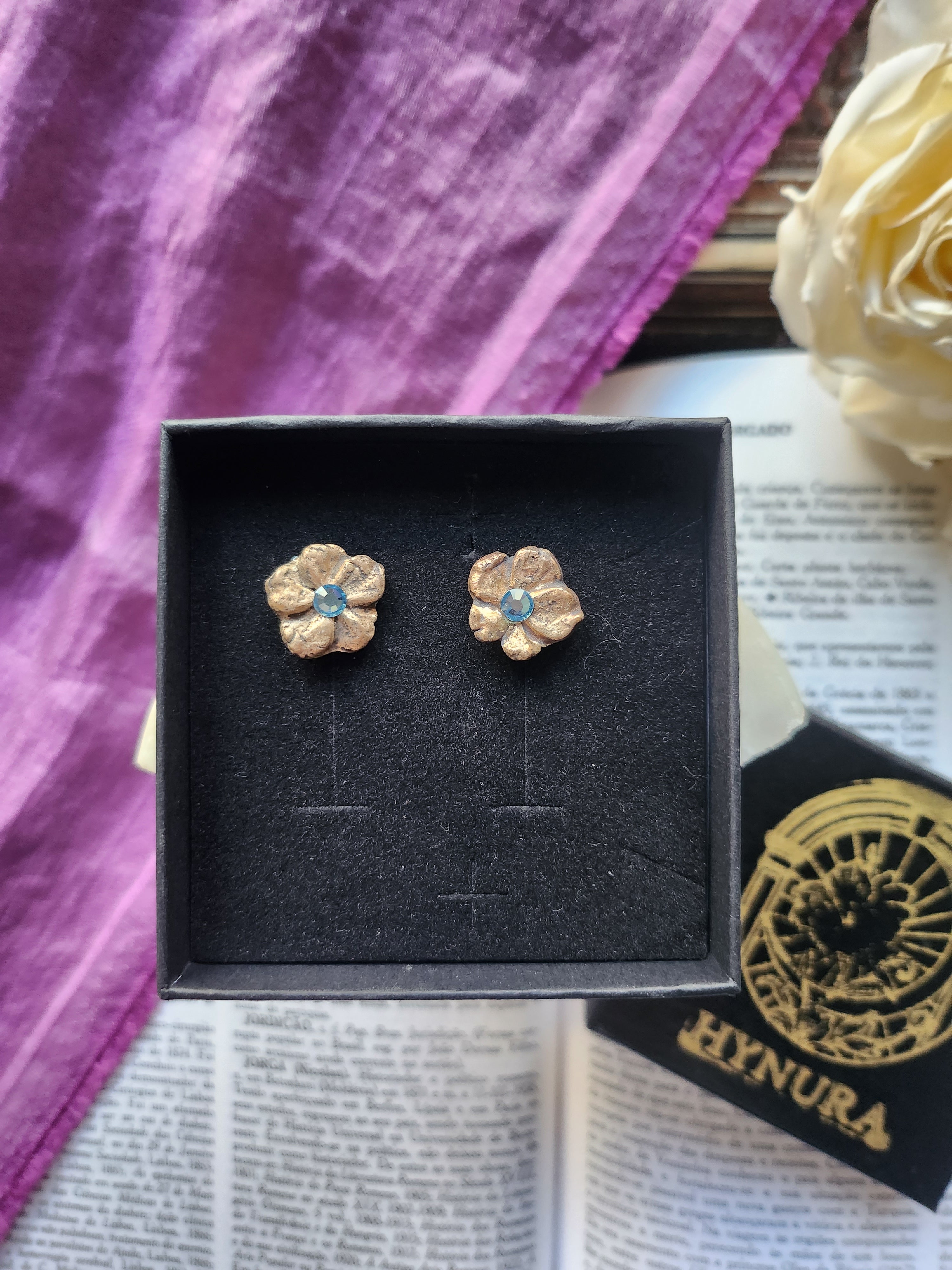 Eternal Bloom Collection – Handmade Crystal Flower Earrings with Light Blue Crystal