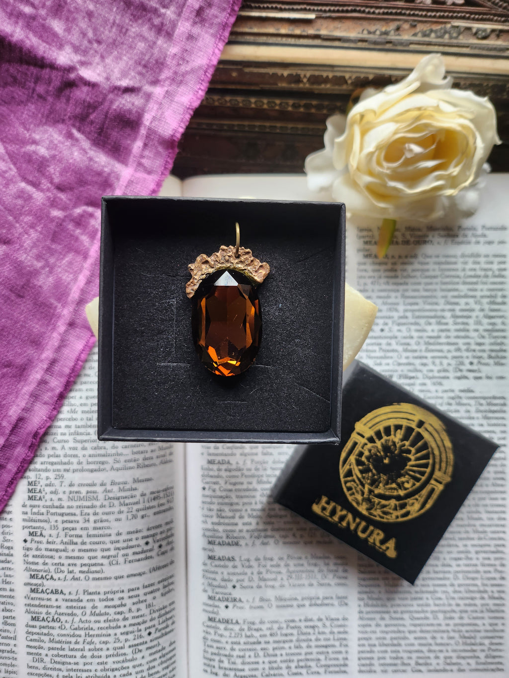 Mystic Baroque Collection – Handmade Bronze Pendant with Brown Oval Crystal