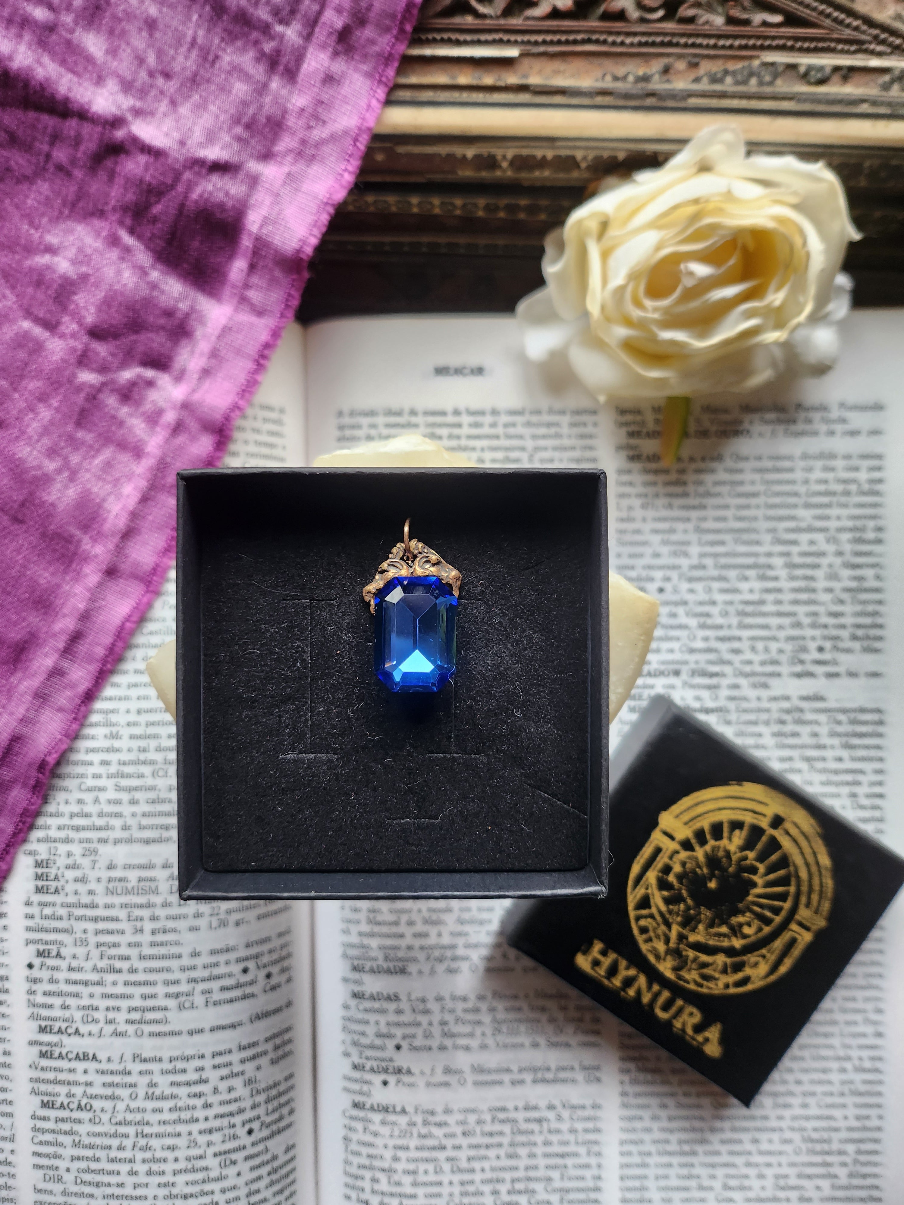 Arcane Resonance Collection – Handmade Bronze Pendant with Blue Octagon Crystal