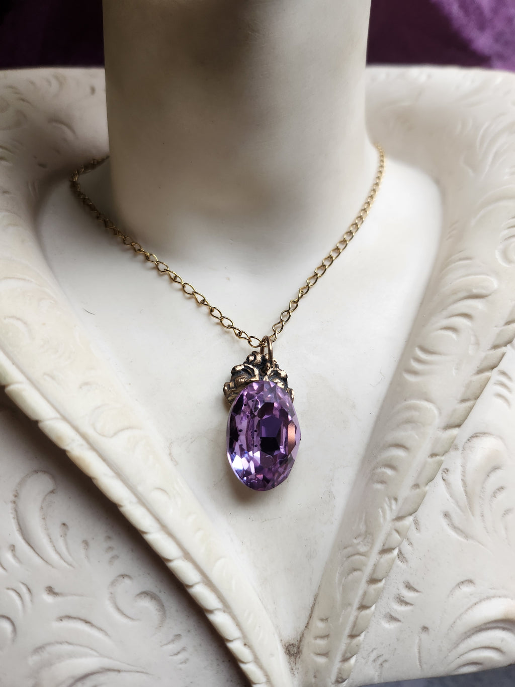 Arcane Resonance Collection - Small Handmade Bronze Pendant with Lavender Oval Crystal
