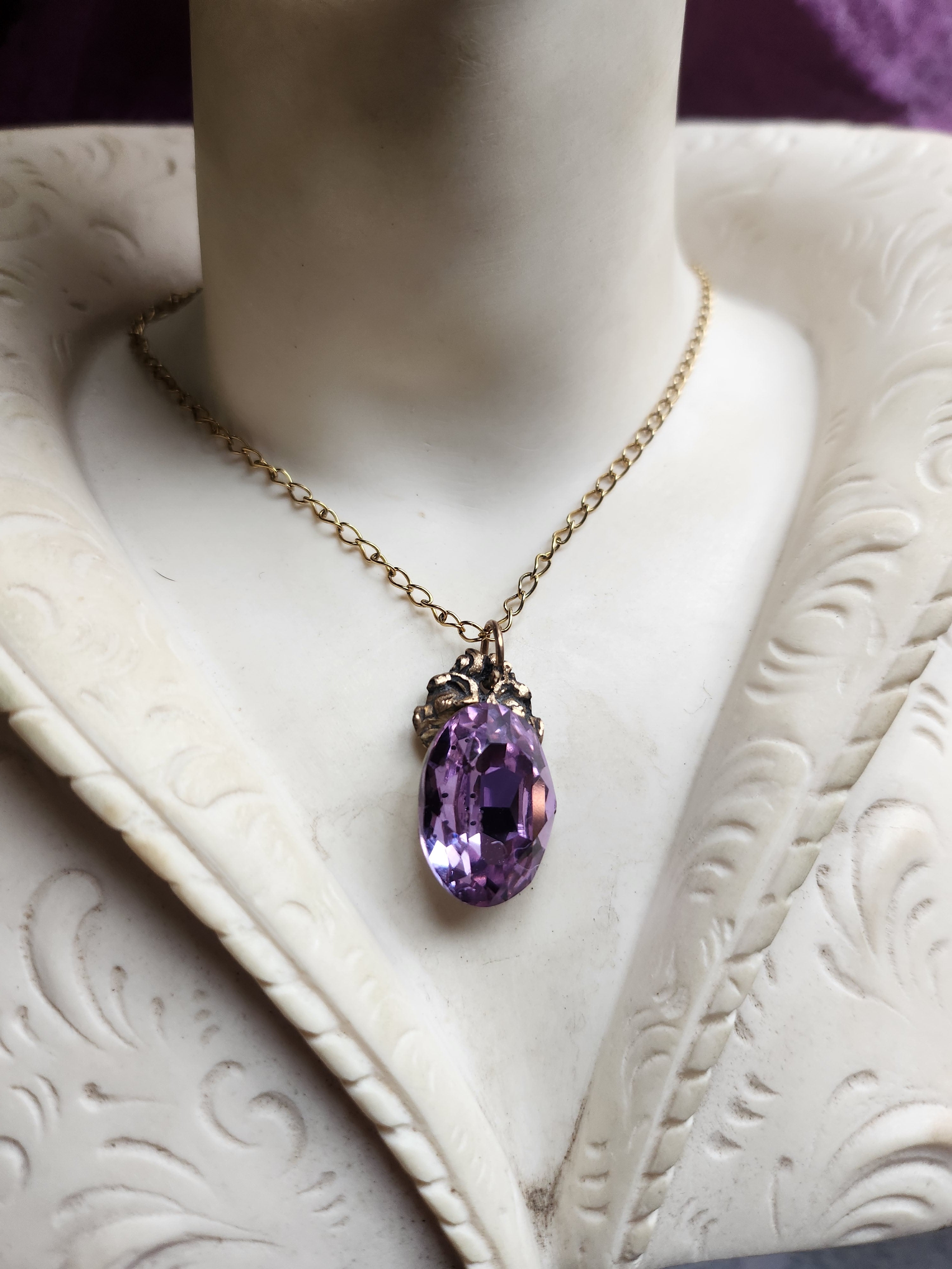 Arcane Resonance Collection - Small Handmade Bronze Pendant with Lavender Oval Crystal