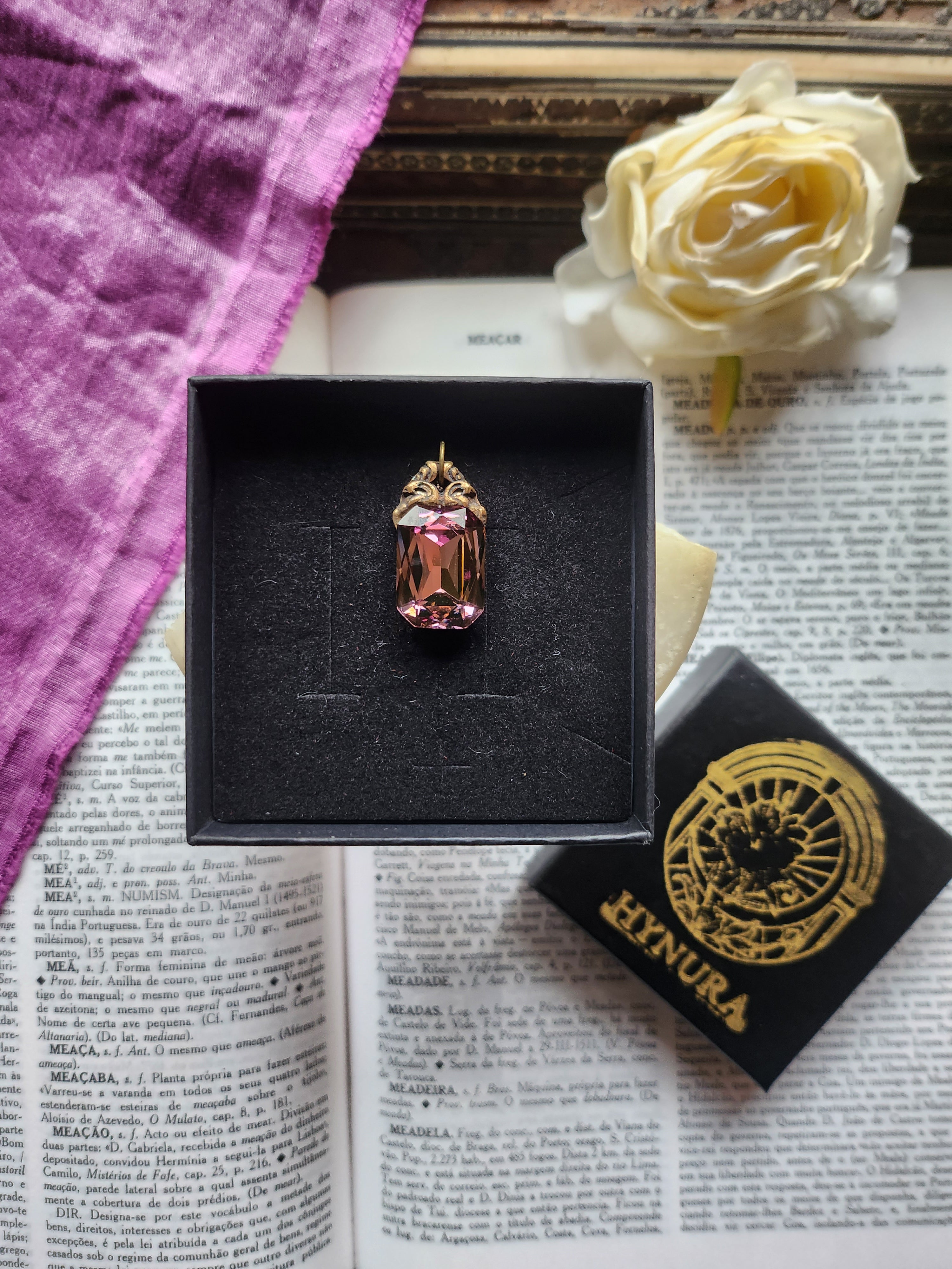 Arcane Resonance Collection – Handmade Bronze Pendant with Dusty Rose Octagon Crystal