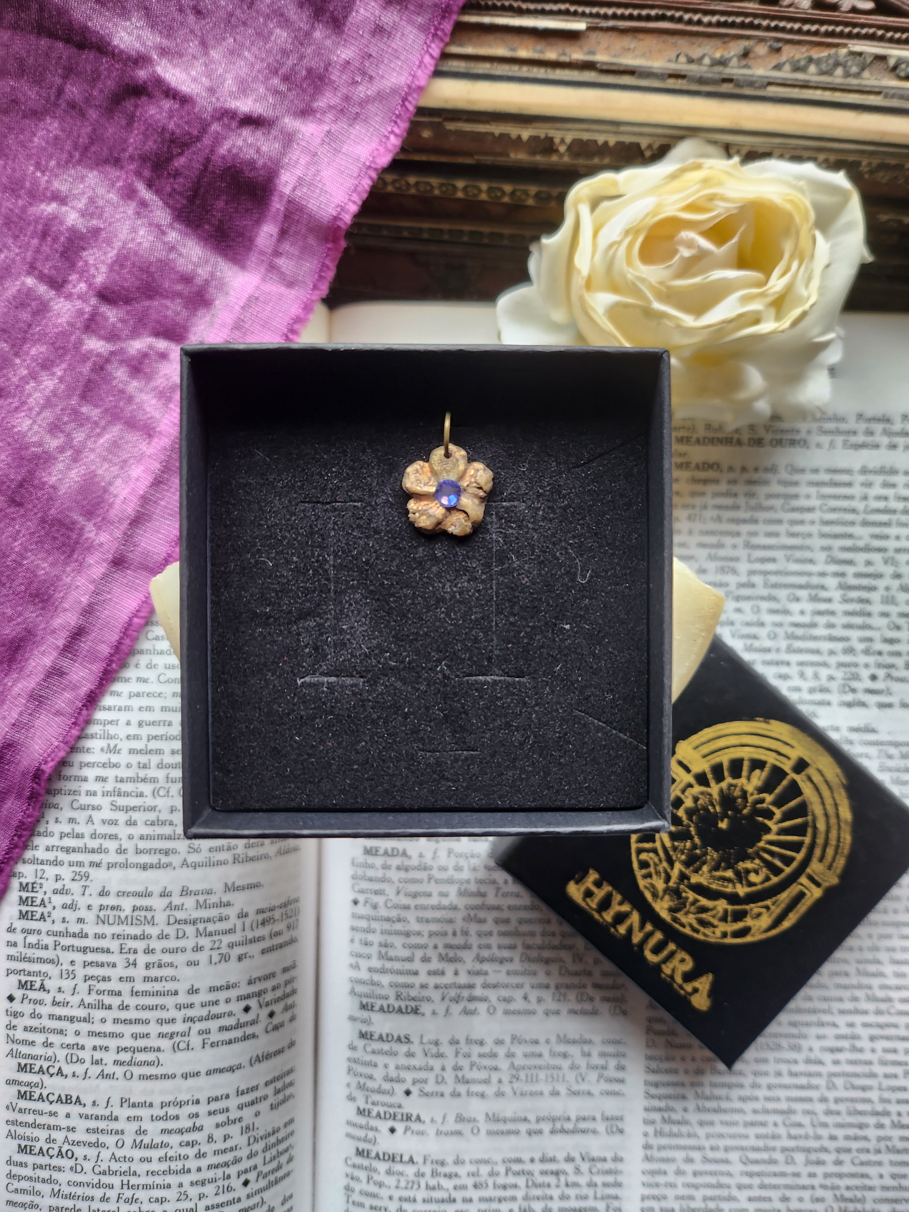 Eternal Bloom Collection – Handmade Bronze Flower Pendant with Tanzanite Crystal