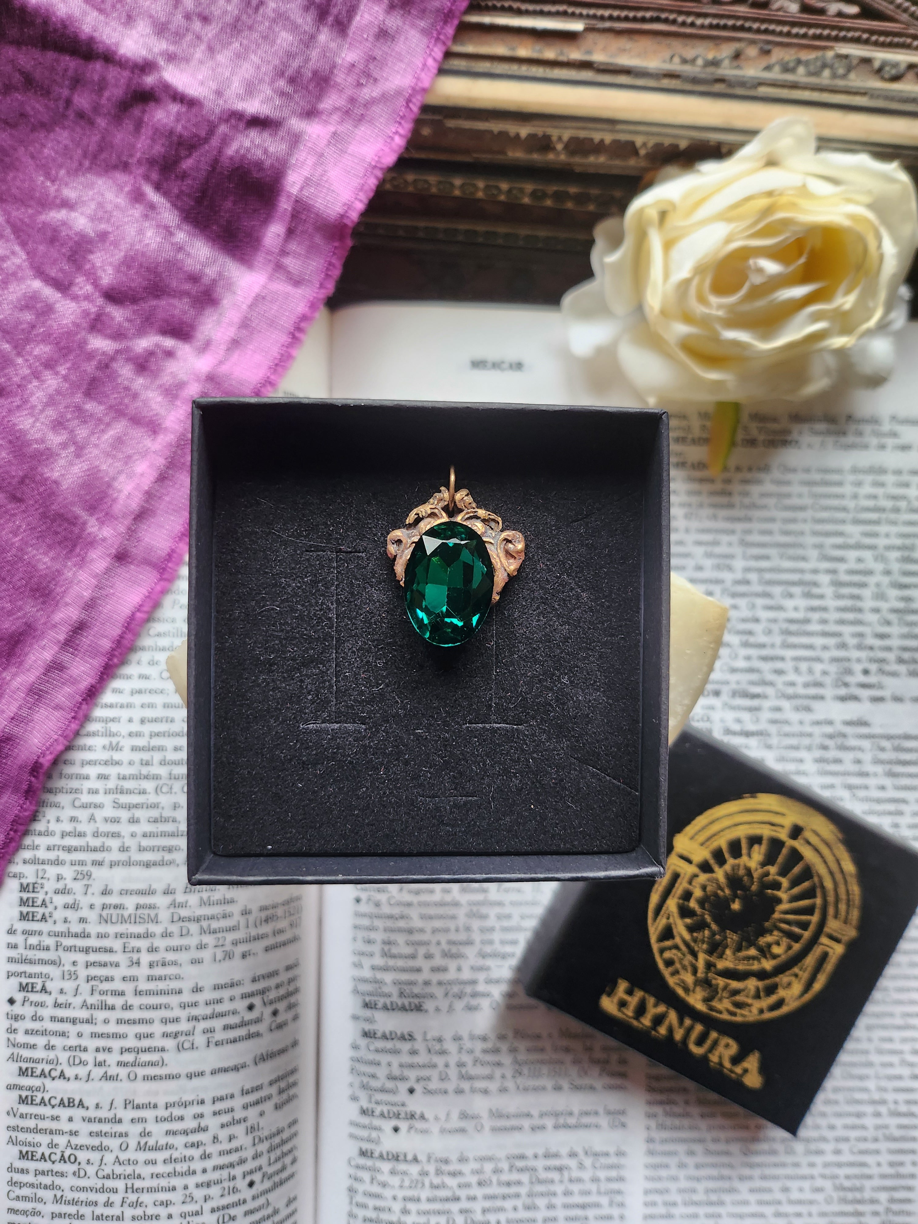 Arcane Resonance Collection – Handmade Bronze Pendant with Emerald Green Oval Crystal