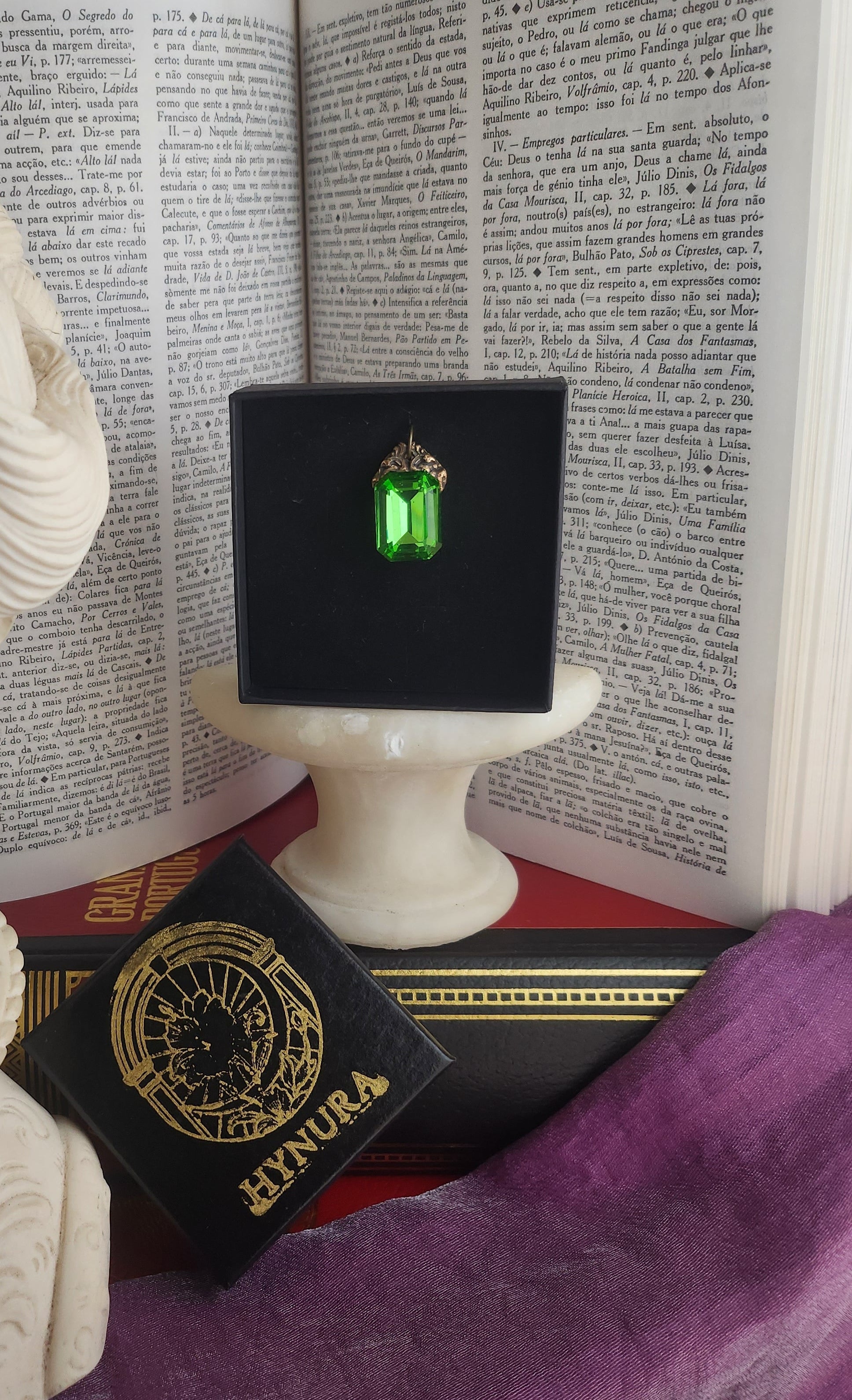 Arcane Resonance Collection – Handmade Bronze Pendant with Green Octagon Crystal