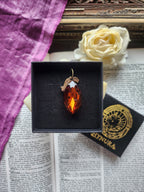 Mystic Baroque Collection – Handmade Bronze Pendant with Amber Crystal Navette