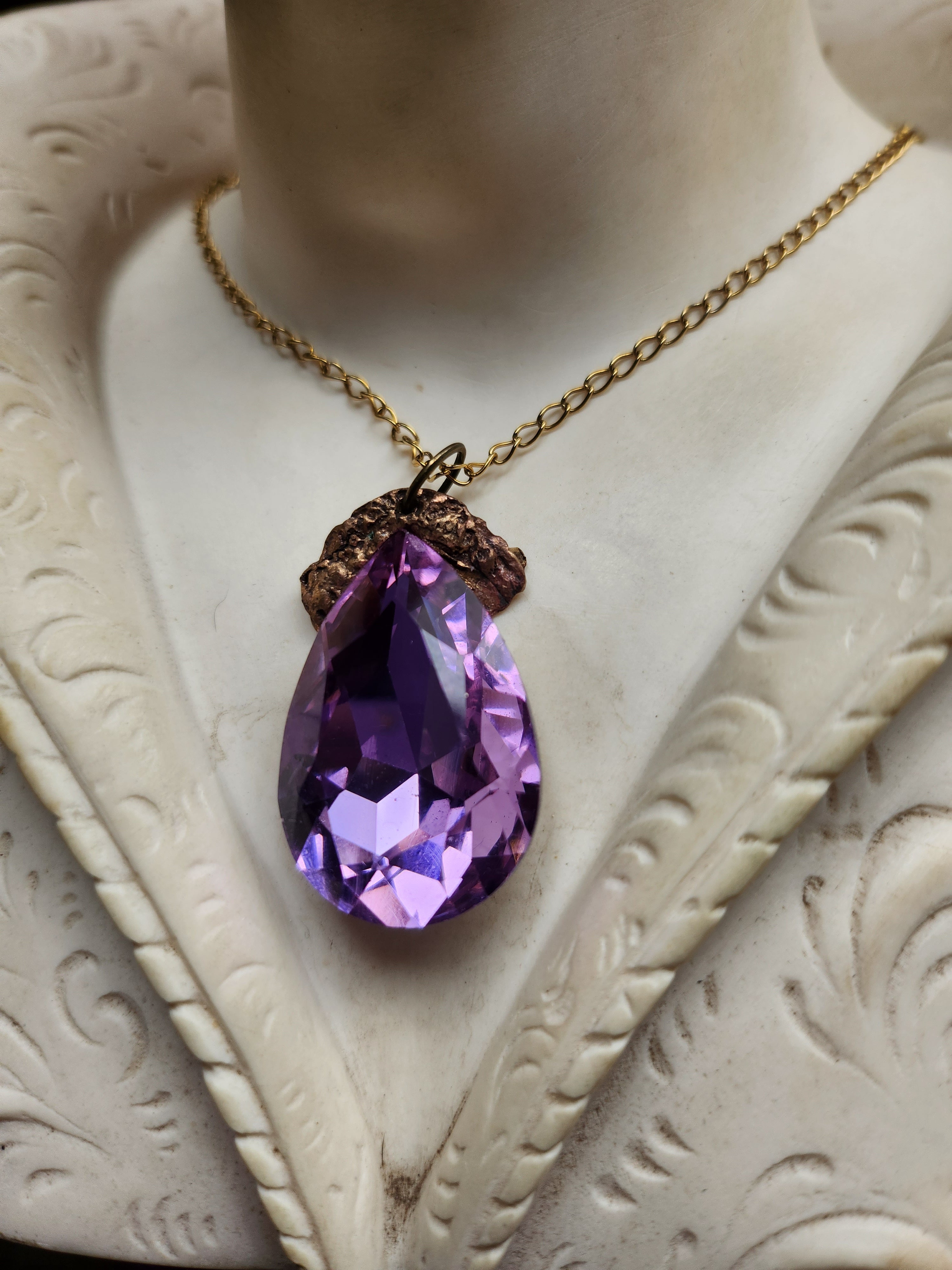 Mystic Baroque Collection - Handmade Bronze Pendant with Lavender Teardrop Crystal