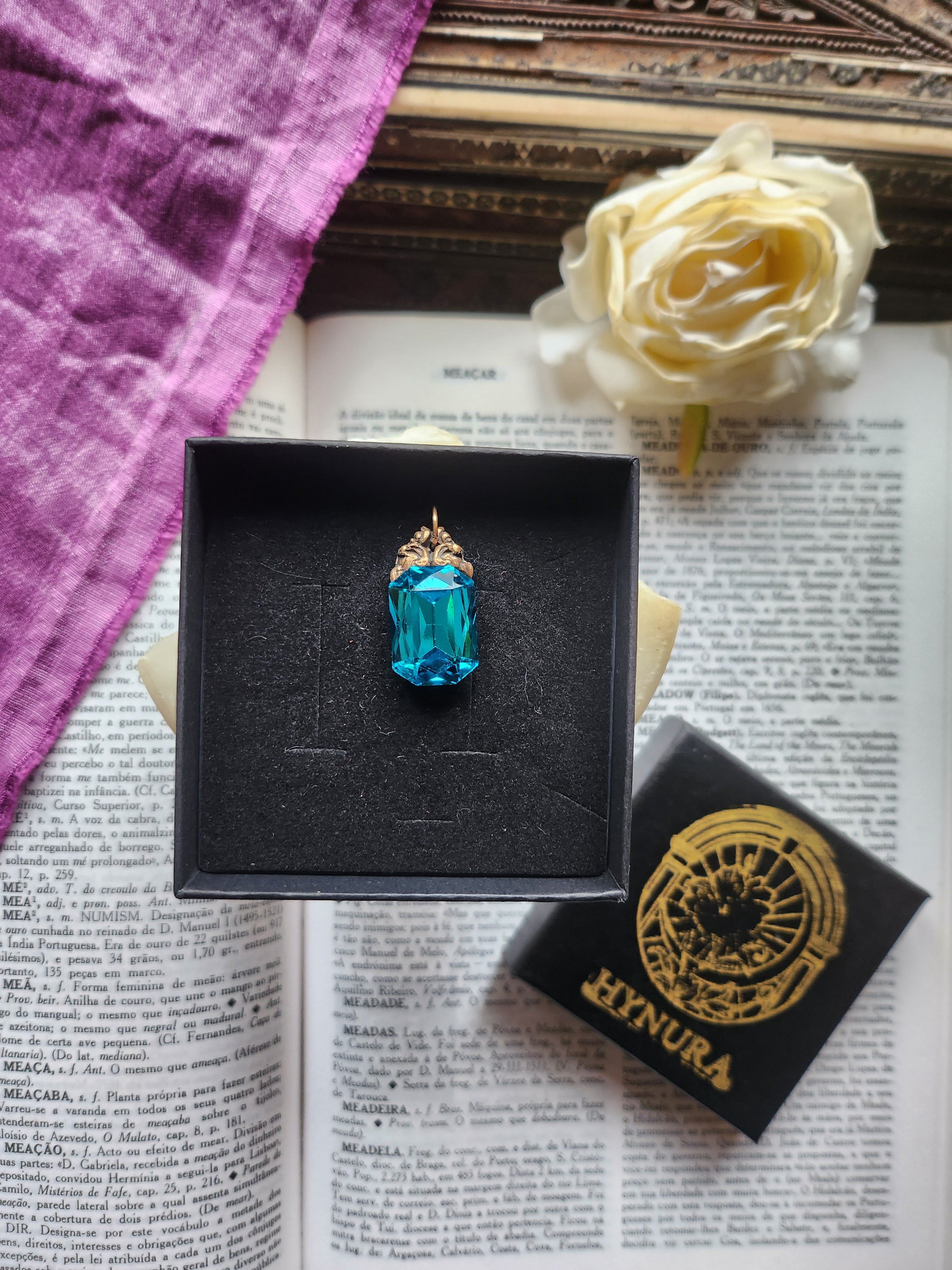 Arcane Resonance Collection – Handmade Bronze Pendant with Electric Blue Octagon Crystal