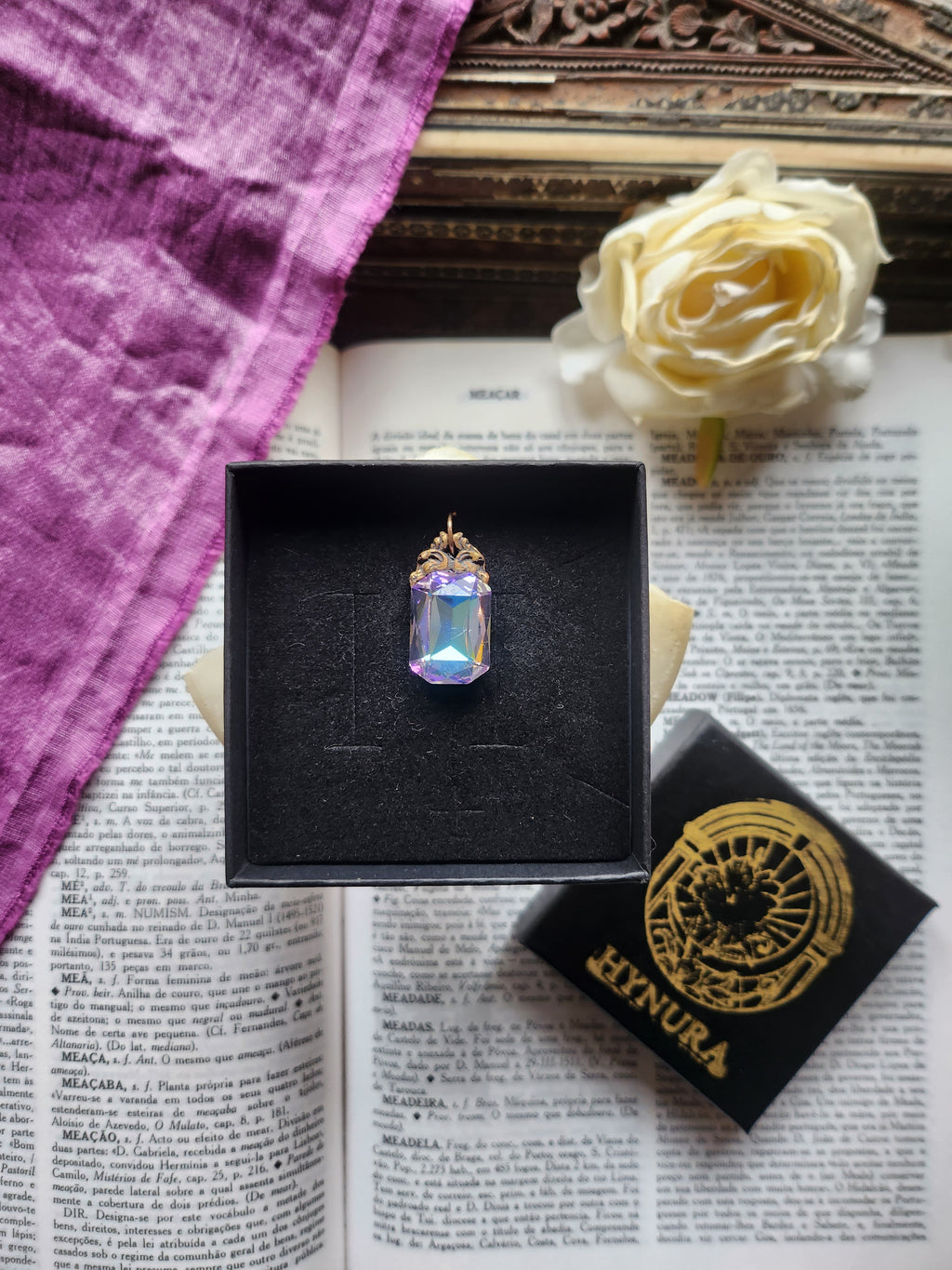 Arcane Resonance Collection – Handmade Bronze Pendant with Pink and Blue Octagon Crystal